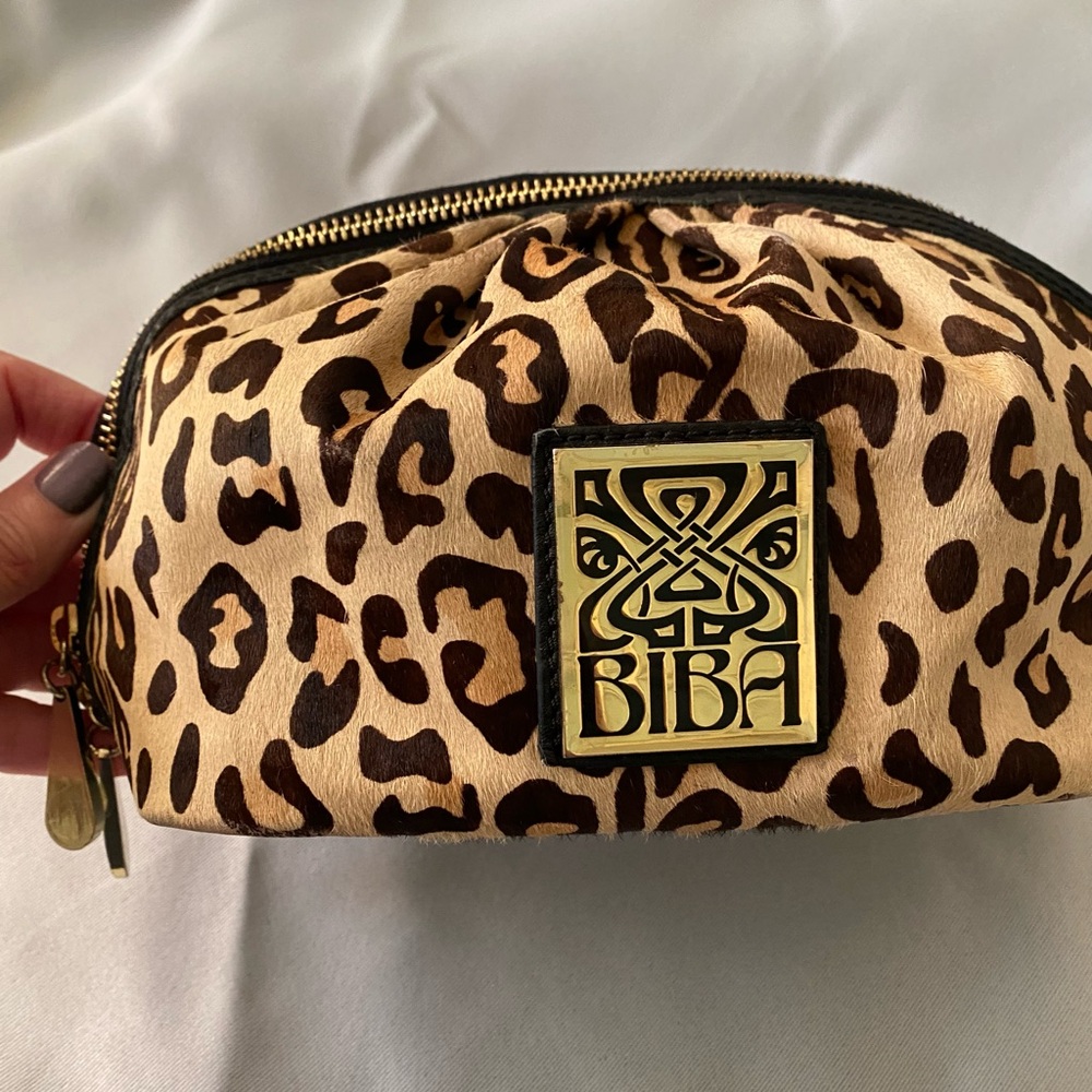 Biba Genuine Leather Animal Print Pouch with Gold Accents - Picture 2 of 6